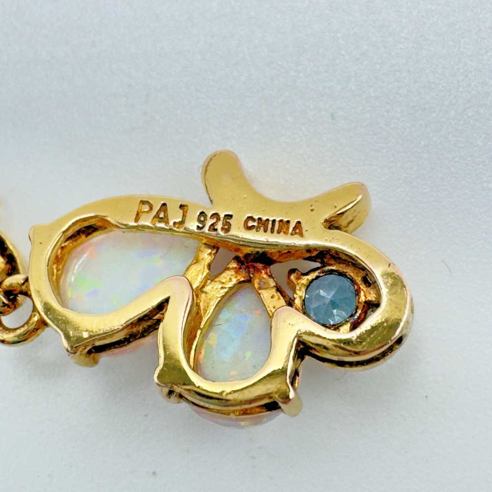 Opal Blue Topaz Butterfly Necklace 18K Vermeil Sterling Silver 18" Feminine - Picture 4 of 9